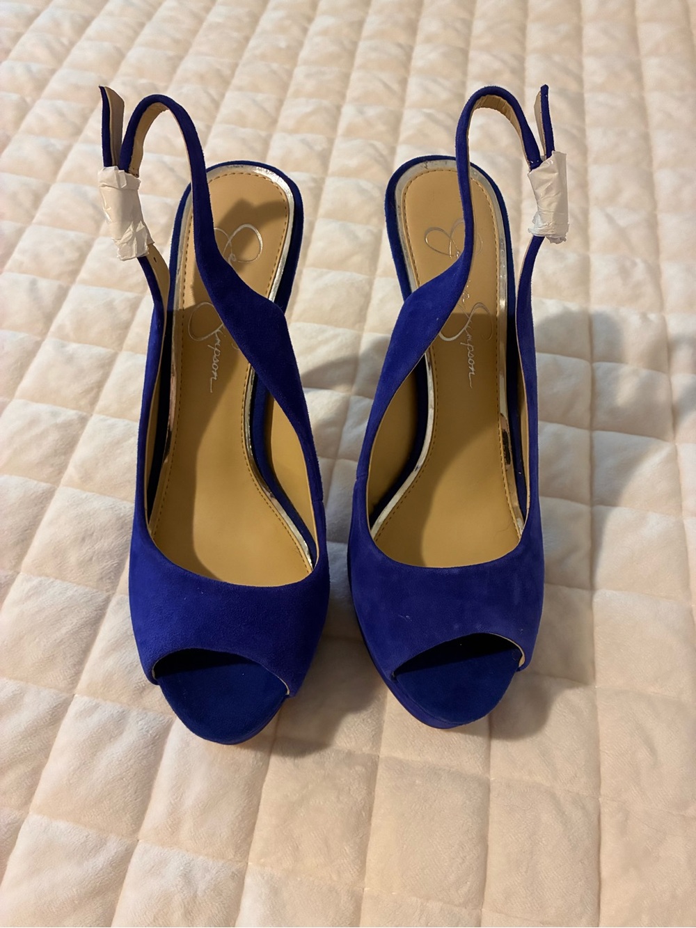 Jessica Simpson Cobalt Blue Suede Peep-Toe Slingback Heels, Never been worn